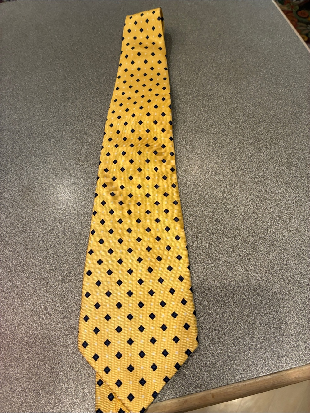 Versace Yellow Silk Tie with Navy Diamond Pattern